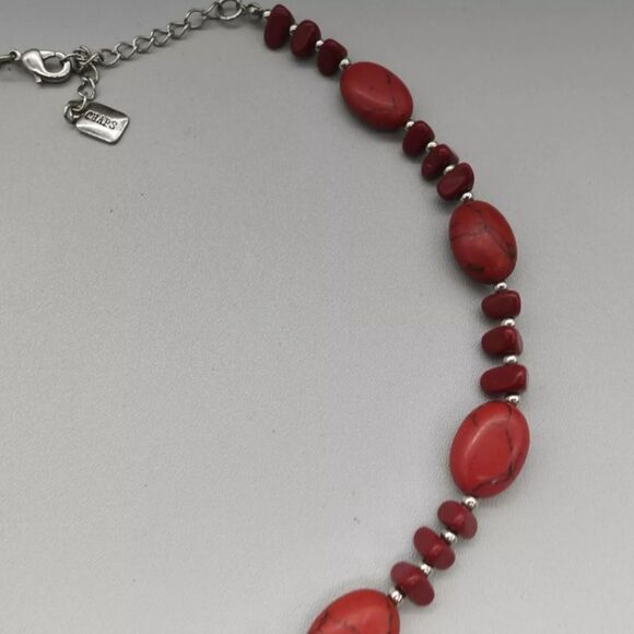 CHAPS Necklace Southwest Red Faux Stone Beads Silver Tone Spacers 18" Excellent - Picture 8 of 9